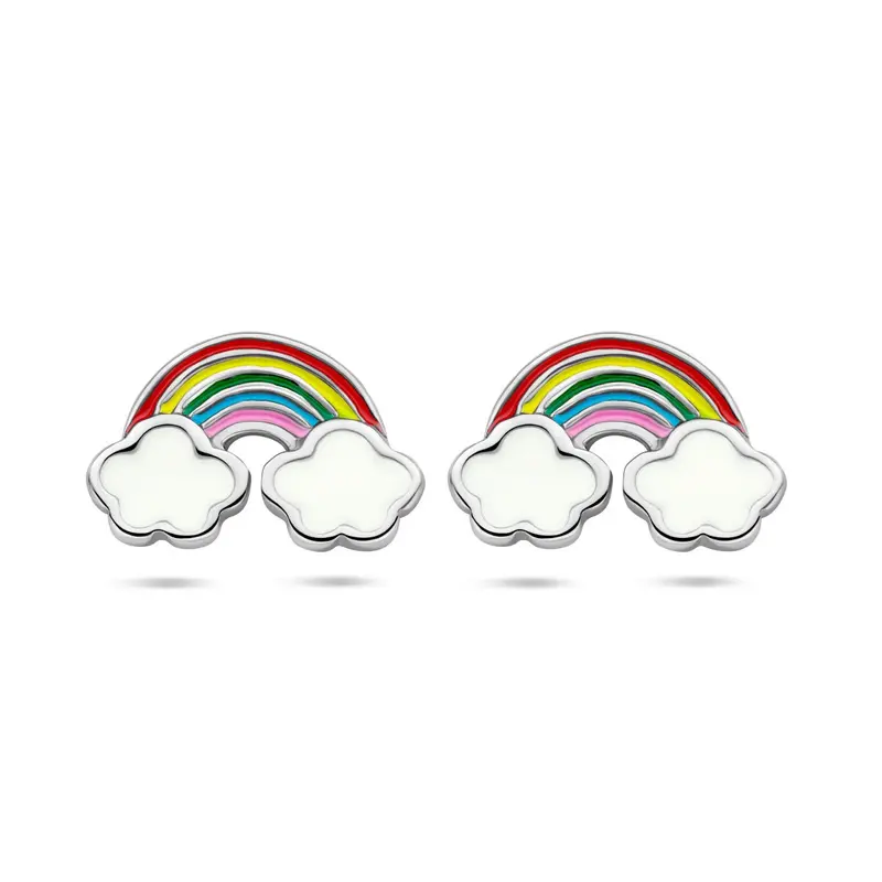 925 Gerhodineerd Zilveren Oorknoppen Regenboog met Wolken