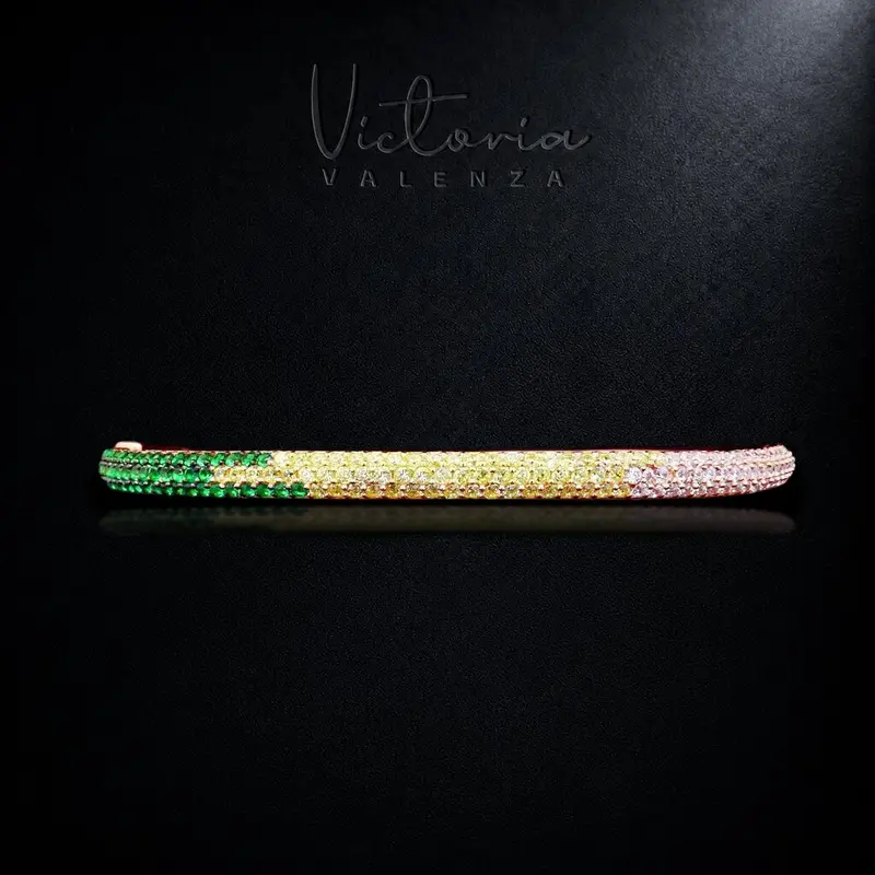 925 Sterling Roségoud Vergulde Armband met Groene en Gele Zirkonia Stenen