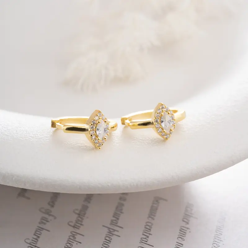 925 Sterling Silver Hoop Earrings with Marquise Stone