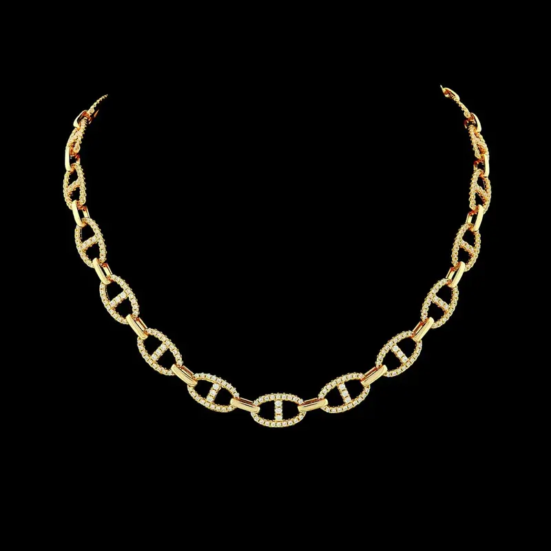 925 Sterling Vergulde Fantasie Open Schakelcollier met Zirkonia Stenen