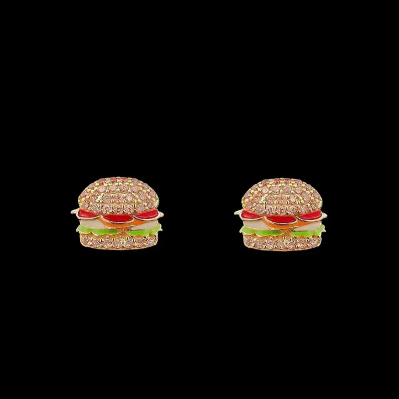 925 Sterling Vergulde Hamburger Oorbellen met Emaille en Zirkonia Stenen