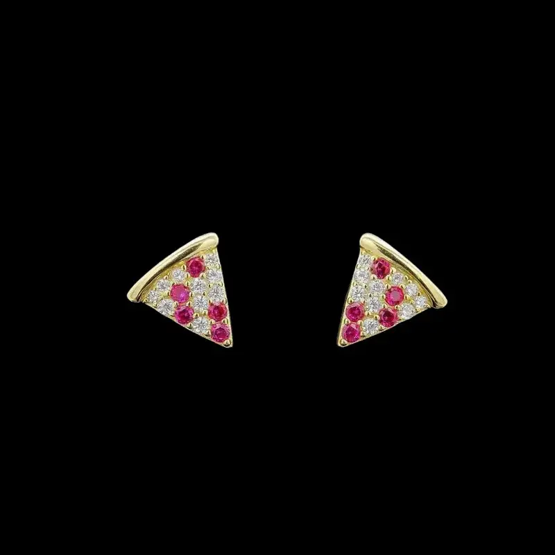 925 Sterling Vergulde Pizza Oorbellen met Zirkonia Stenen