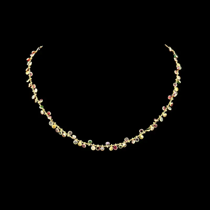 925 Sterling Vergulde Schakelcollier met Multicolor Zirkonia Stenen