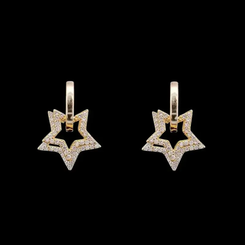 925 Sterling Vergulde Ster Oorbellen met Zirkonia Stenen