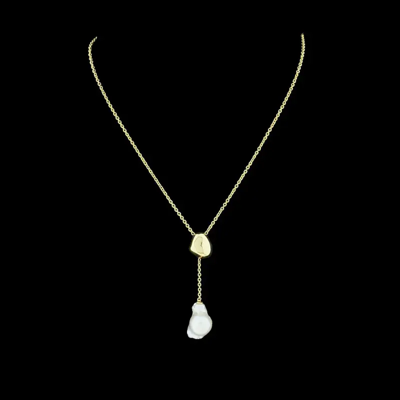 925 Sterling Vergulde Y-collier met Baroque Zoetwaterparel