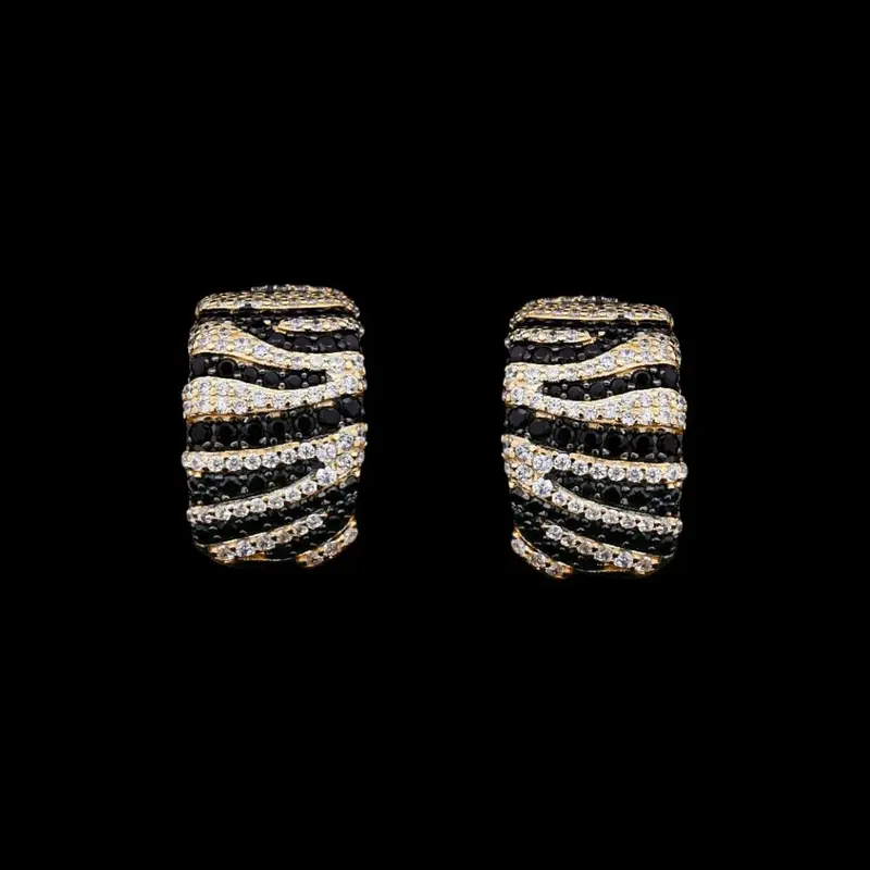 925 Sterling Vergulde Zebra Oorbellen met Zwarte Zirkonia Stenen