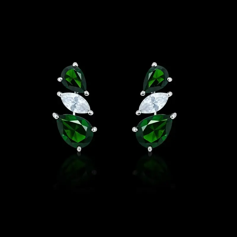 925 Sterling Zilveren 3 Stenen Oorbellen met Groene Zirkonia Stenen