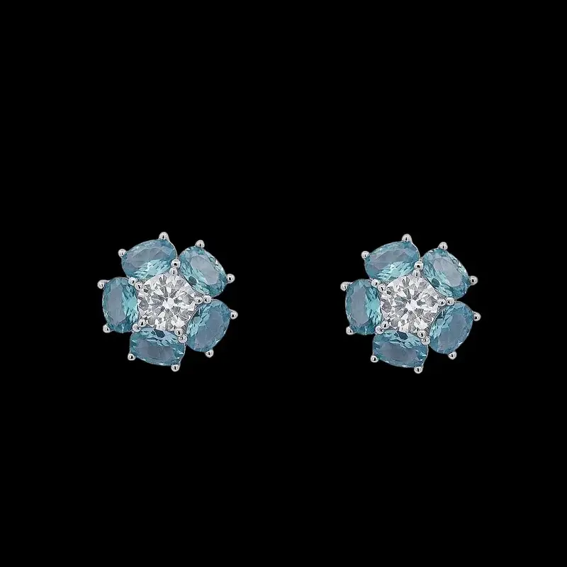 925 Sterling Zilveren Bloem Oorbellen met Blauwe Zirkonia Stenen