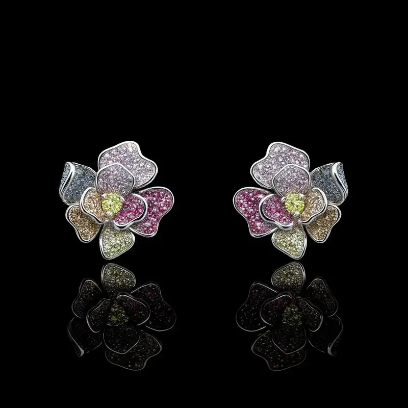 925 Sterling Zilveren Bloem Oorbellen met Multicolor Zirkonia Stenen