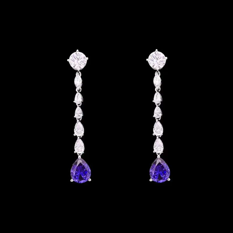 925 Sterling Zilveren Dangle Oorbellen met Tanzaniet Blauwe Zirkonia Stenen