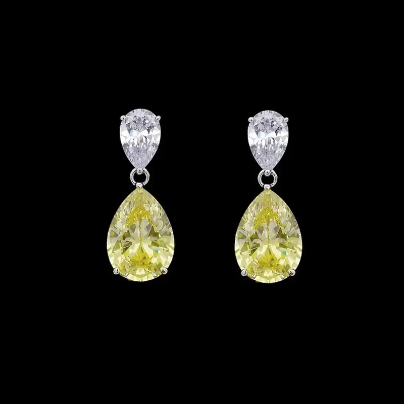 925 Sterling Zilveren Druppel Oorbellen met Gele Zirkonia Stenen