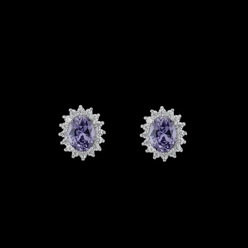 925 Sterling Zilveren Entourage Oorbellen met Paarse Ovale Zirkonia Stenen