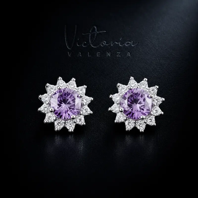 925 Sterling Zilveren Entourage Oorbellen met Paarse Zirkonia Stenen