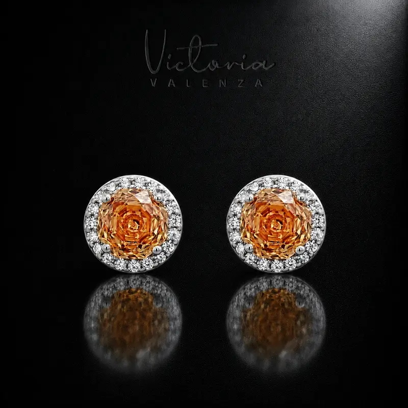 925 Sterling Zilveren Entourage Oorknoppen met Oranjekleurige Zirkonia Stenen