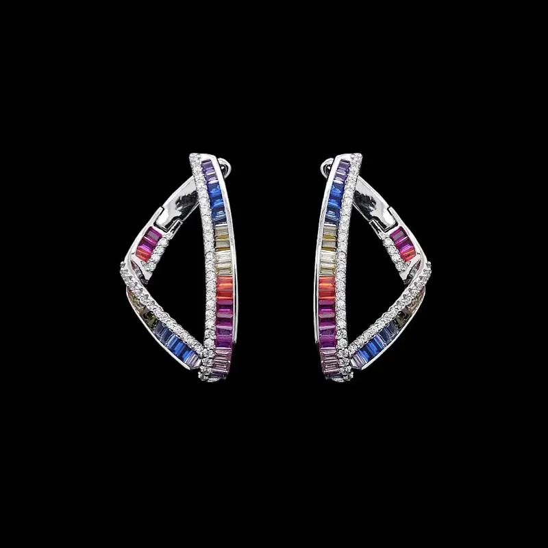 925 Sterling Zilveren Fantasie Oorbellen met Multicolour Zirkonia Stenen