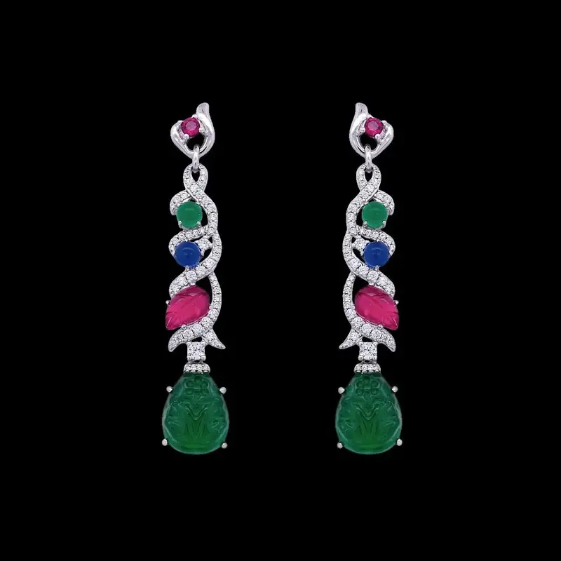 925 Sterling Zilveren Fantasie Oorbellen met Multicolour Zirkonia Stenen