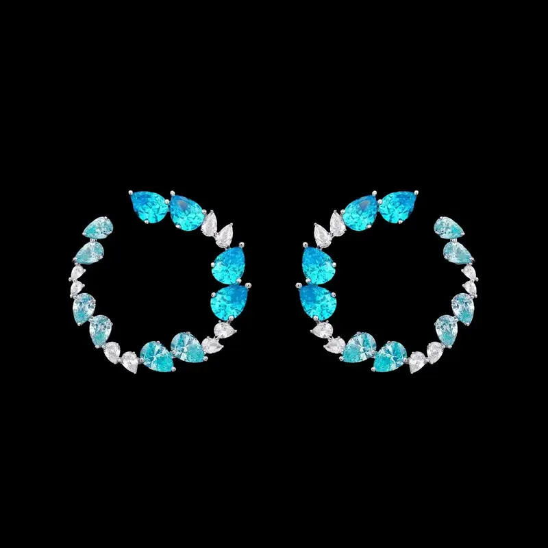925 Sterling Zilveren Fantasie Oorbellen met Turquoise Blauwe Zirkonia Stenen