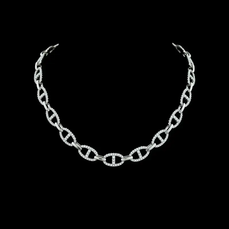 925 Sterling Zilveren Fantasie Open Schakelcollier met Zirkonia Stenen
