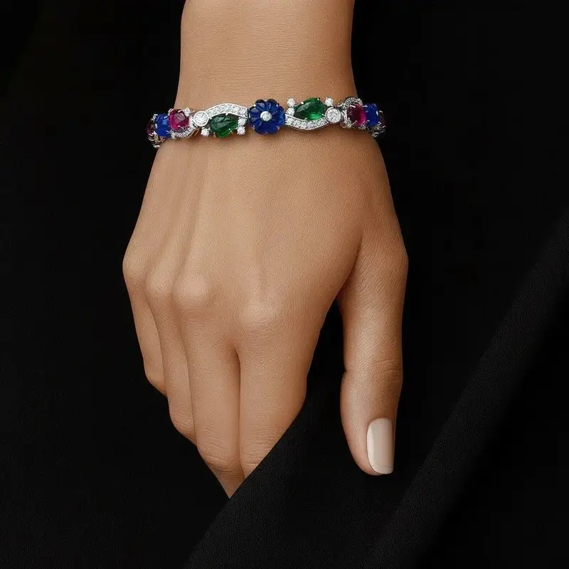 925 Sterling Zilveren Fantasiearmband met Multicolour Zirkonia Stenen