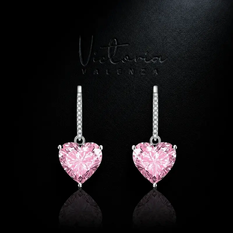 925 Sterling Zilveren Hart Oorbellen met Roze Zirkonia Stenen