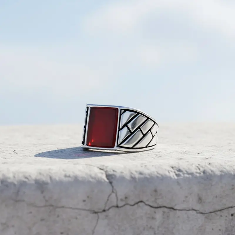 925 Sterling Zilveren Herenring met Agaat Steen