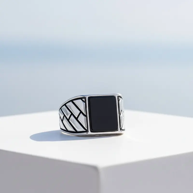 925 Sterling Zilveren Herenring met Onyx Steen