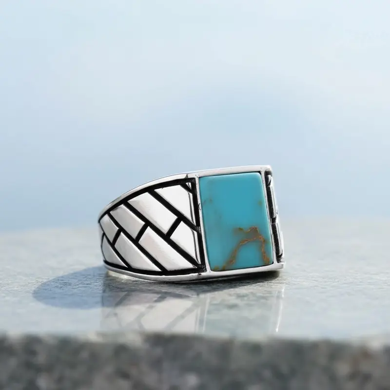 925 Sterling Zilveren Herenring met Turkoois Steen