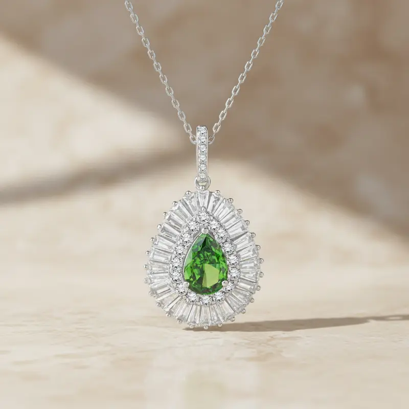 925 Sterling Zilveren Ketting met Baguette Groene Zirkonia