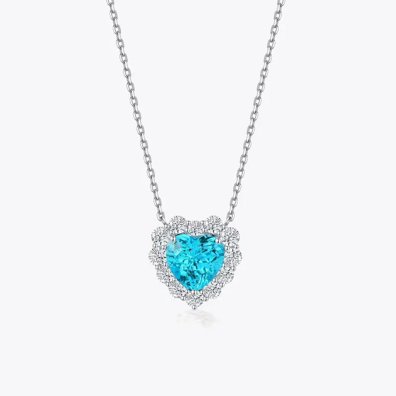 925 Sterling Zilveren Ketting met Blauwe Hartvormige Zirkoon