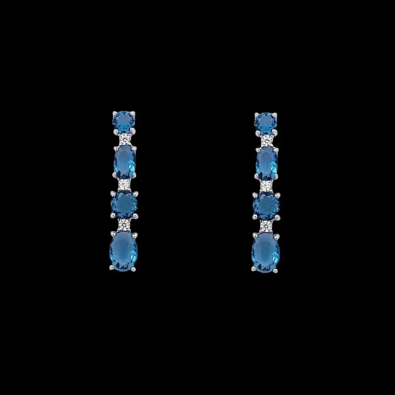 925 Sterling Zilveren Lange Oorbellen met Blauwe Zirkonia Stenen