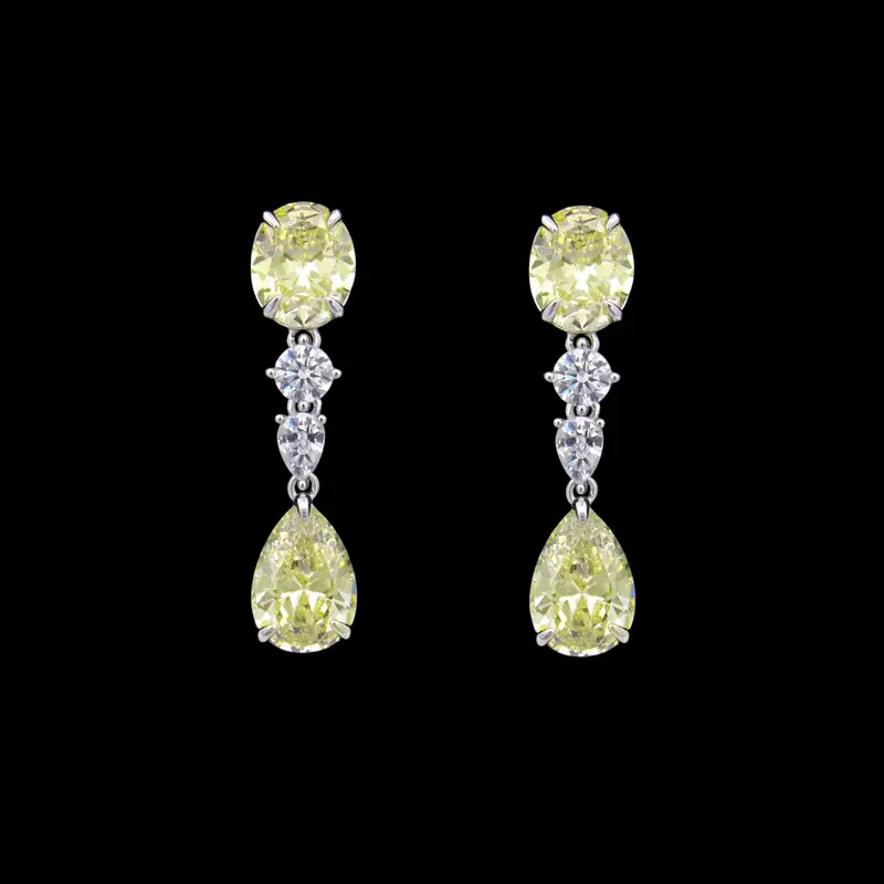 925 Sterling Zilveren Oorbellen met Gele Zirkonia Stenen