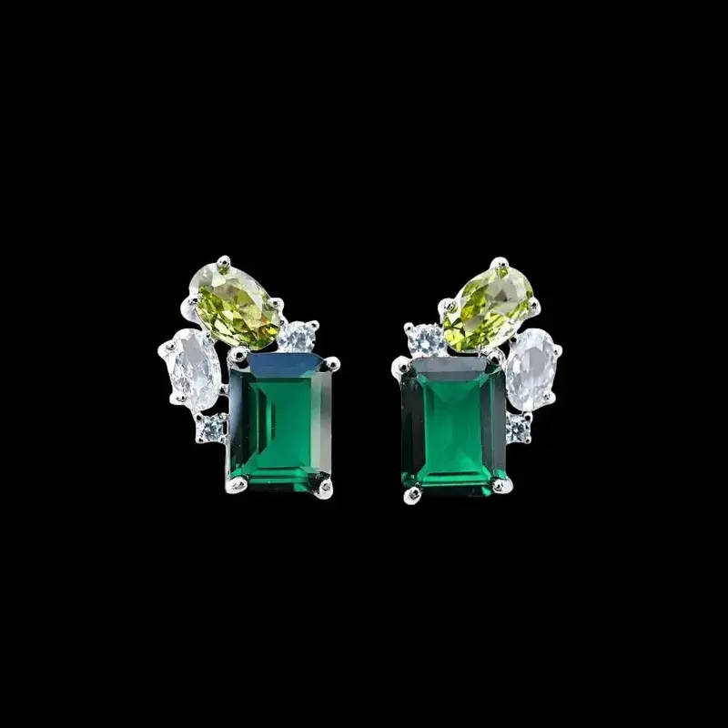 925 Sterling Zilveren Oorbellen met Groene en Witte Zirkonia Stenen