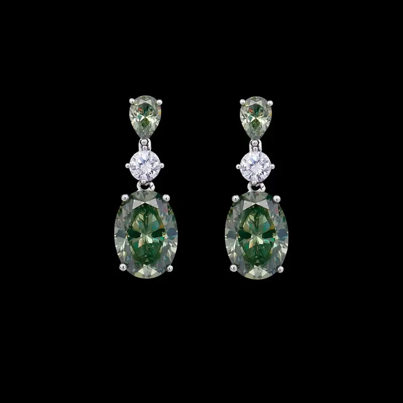 925 Sterling Zilveren Oorbellen met Olijfgroene Zirkonia Stenen