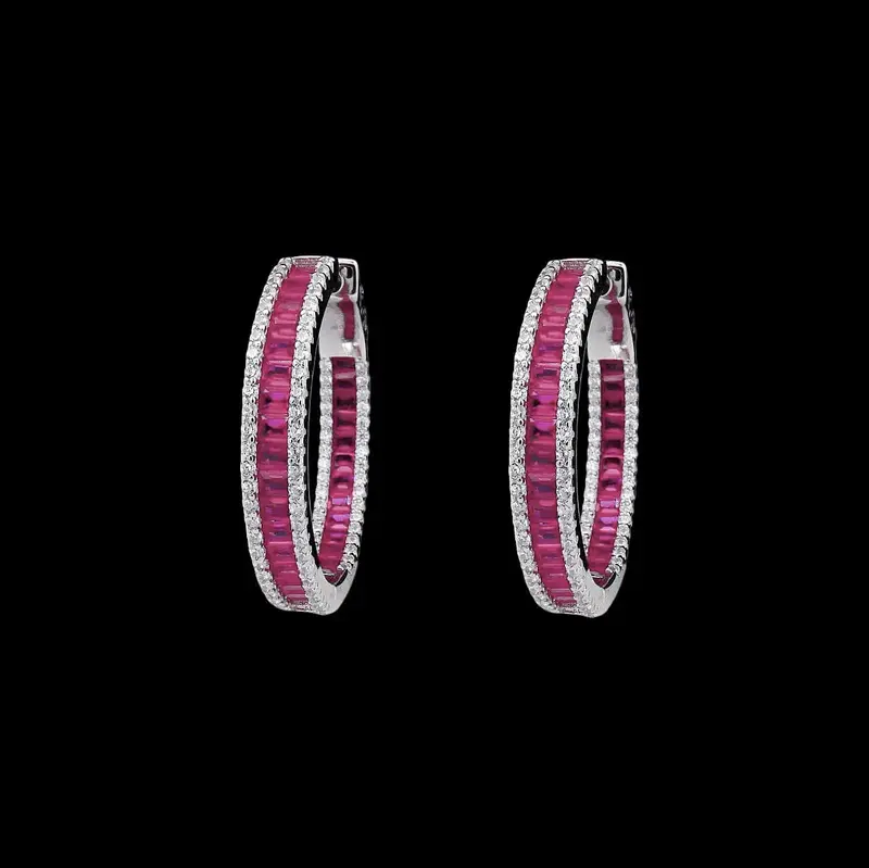 925 Sterling Zilveren Oorbellen met Rode Zirkonia Stenen