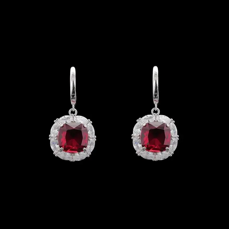 925 Sterling Zilveren Oorbellen met Rode Zirkonia Stenen