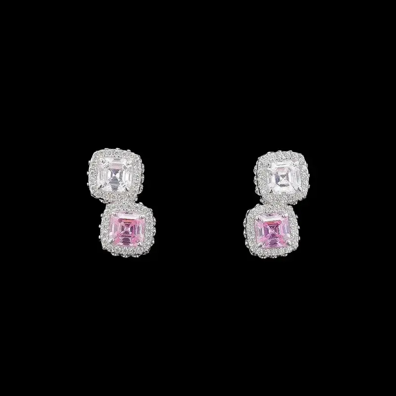 925 Sterling Zilveren Oorbellen met Roze en Witte Zirkonia Stenen