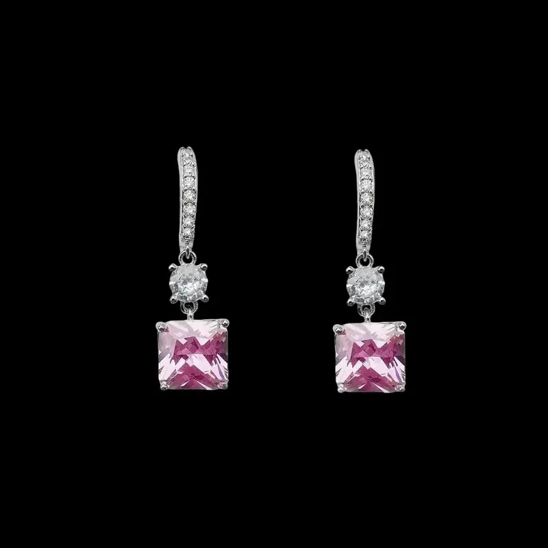 925 Sterling Zilveren Oorbellen met Roze en Witte Zirkonia Stenen