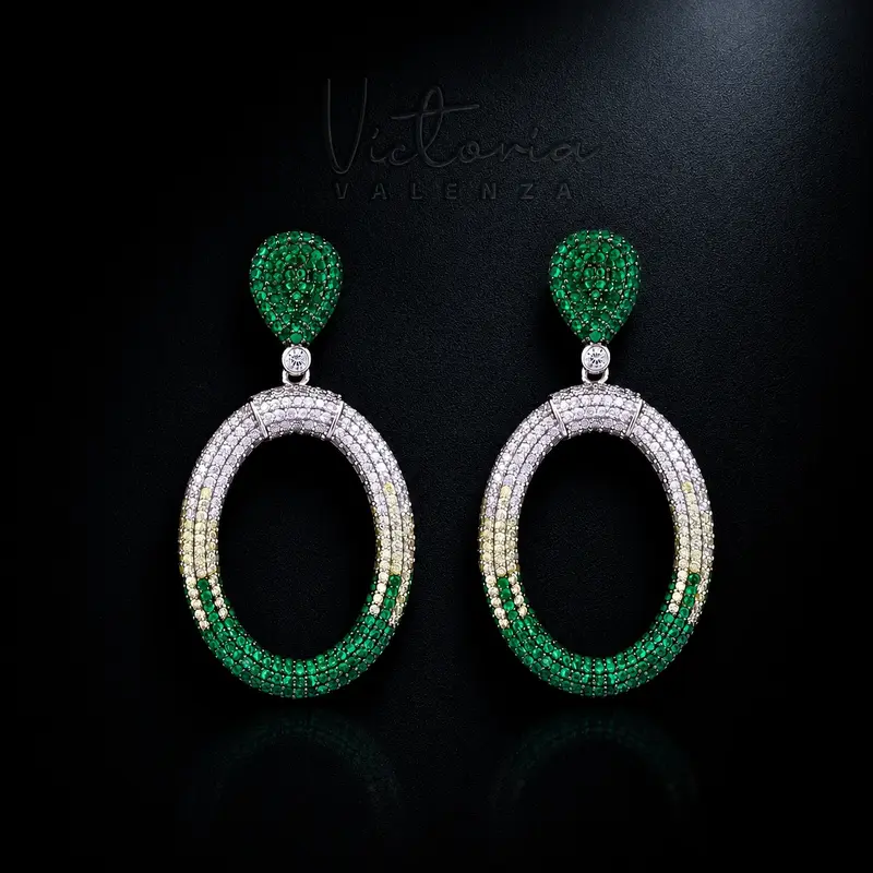925 Sterling Zilveren Ovale Drop Oorbellen met Groene Zirkonia Stenen