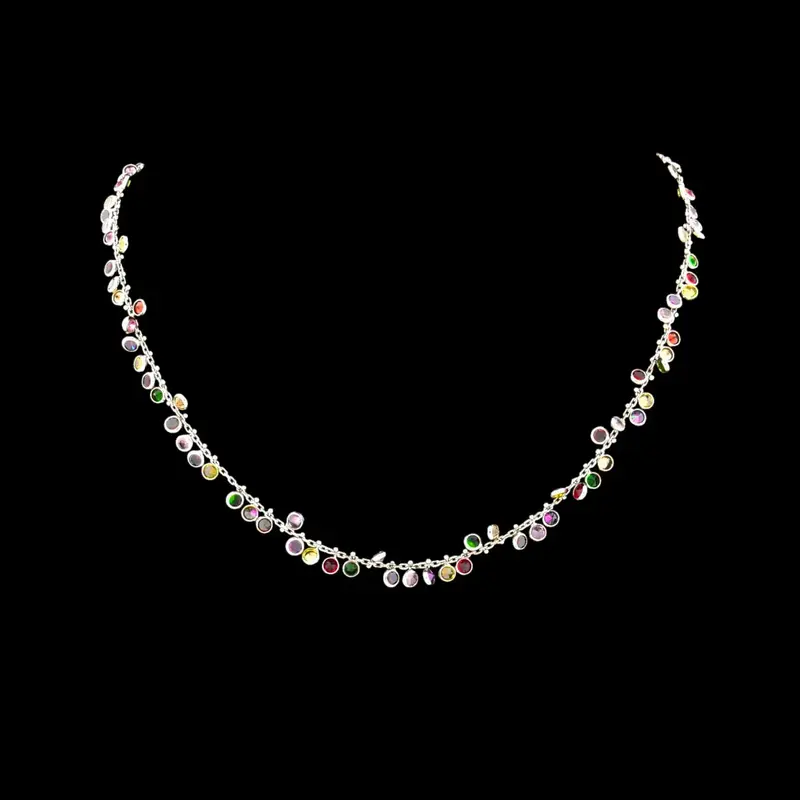 925 Sterling Zilveren Schakelcollier met Multicolor Zirkonia Stenen