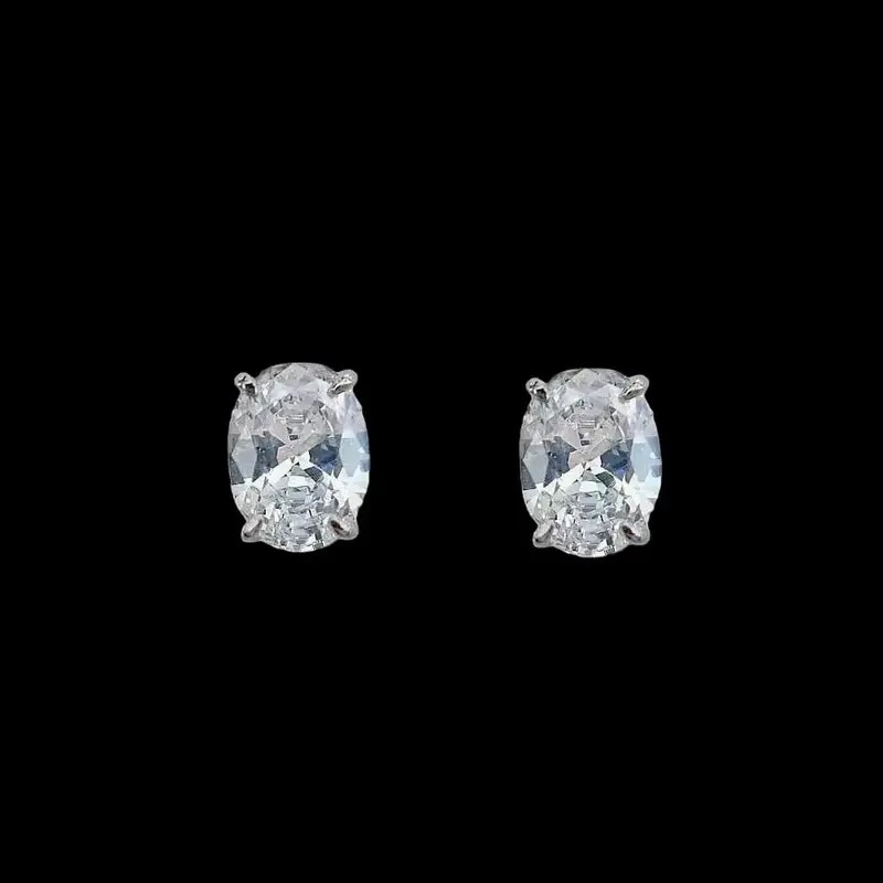 925 Sterling Zilveren Solitair Oorbellen met Ovale Zirkonia Stenen