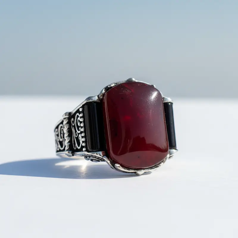 925 Zilveren Heren Ring Met Rode Agaat Steen ORTBL170