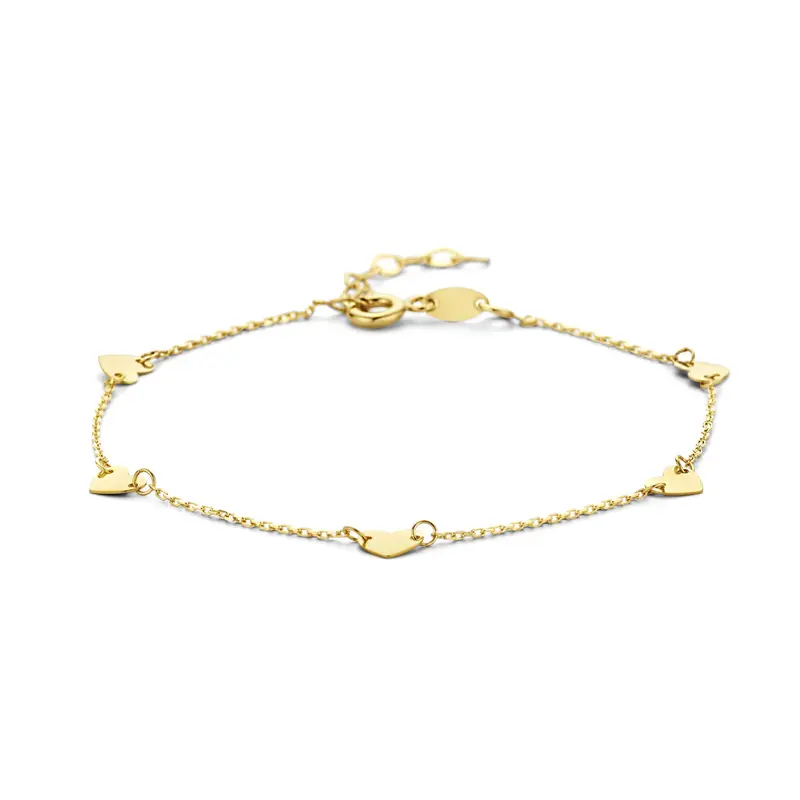 9K armband hartjes 16,5 + 2 cm 9K geelgoud