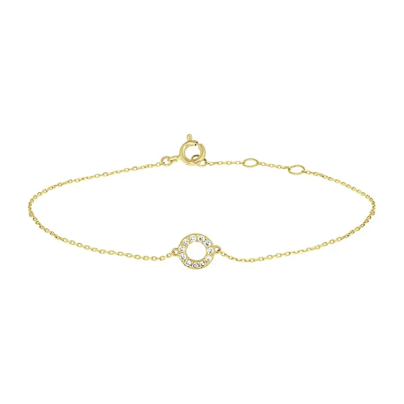 9k Geelgouden armband met rondje en zirkonia