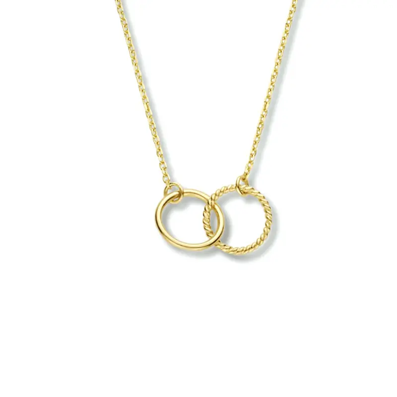 9k Geelgouden dames collier met dubbele cirkel