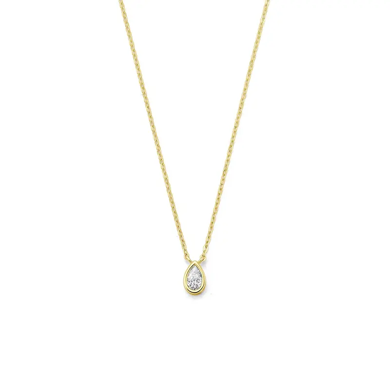 9k Geelgouden dames ketting met peervormige zirkonia