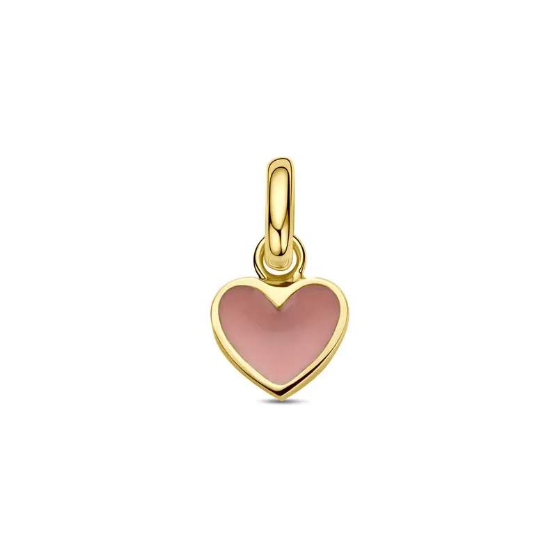 9k Geelgouden hanger hartje met roze emaille