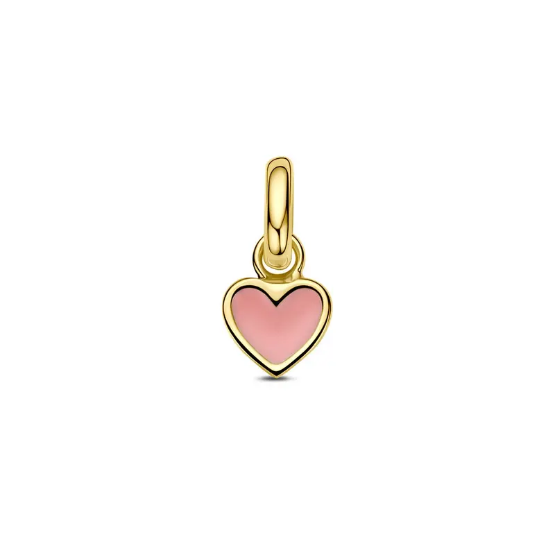 9k Geelgouden hart hanger met roze emaille
