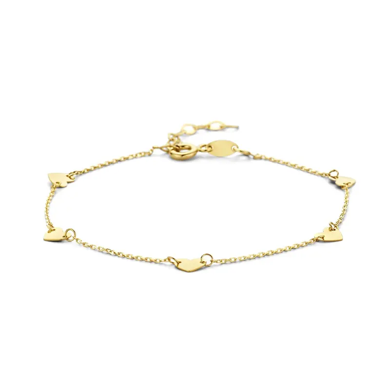 9k Geelgouden hartjes armband
