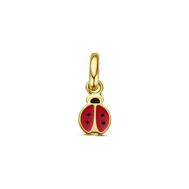 9k Geelgouden lieveheersbeestje hanger met emaille