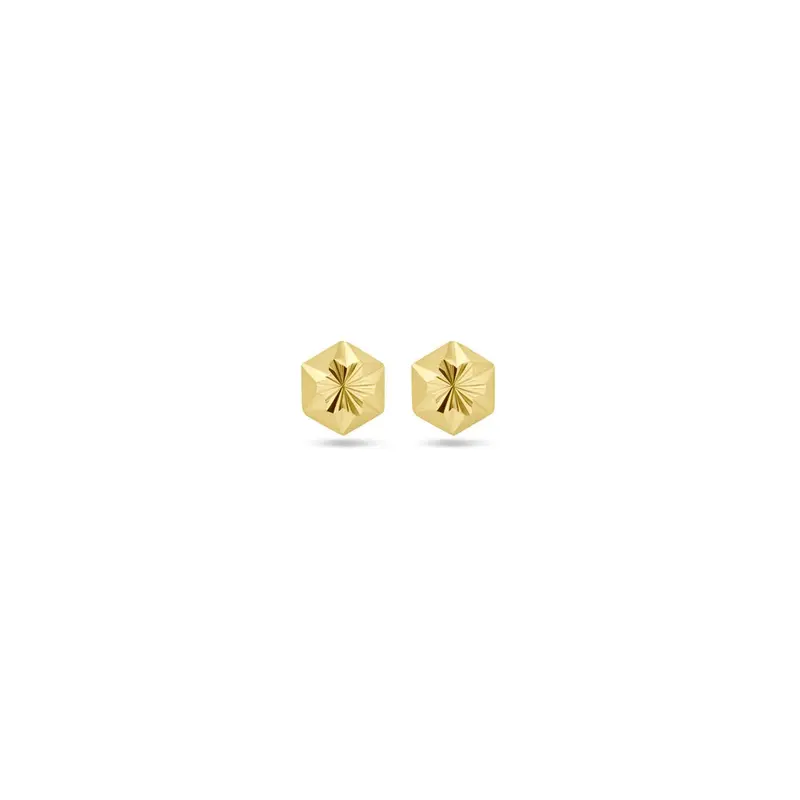 9k Geelgouden oorknopjes zeshoek gediamanteerd